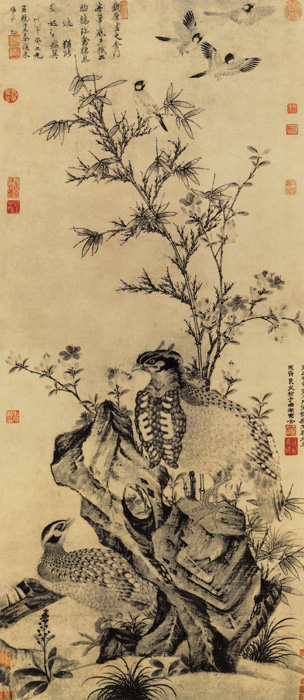 點(diǎn)擊圖片查看原圖 竹石集禽圖 王淵.shtml