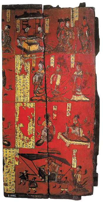 點(diǎn)擊圖片查看原圖 屏風(fēng)漆畫列女古賢圖 木質(zhì)漆繪.shtml